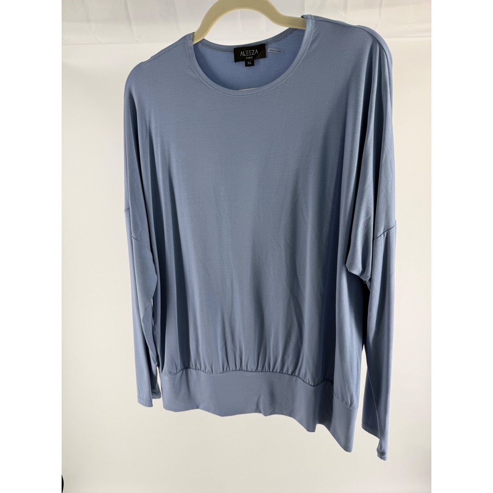 Aleeza Paris Womens XL Blue Long Sleeve Dolman Blouson Top Crew Neck Jersey Knit